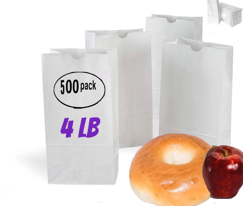 Pizety 4 lb White Paper Lunch Bags â€“ Pack of 500 | Recyclable & Food-Safe Kraft Bags for Sandwiches, Snacks, Crafts, Parties, Retail, Pharmacy, Puppets & More - Image 1